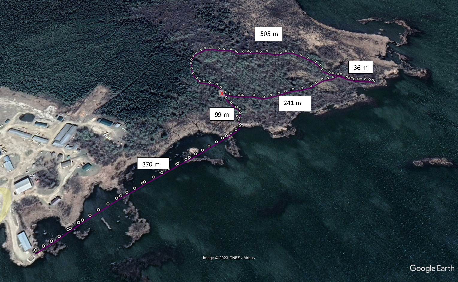 Grace Lake boardwalk and trail map with distances. PDF available to download