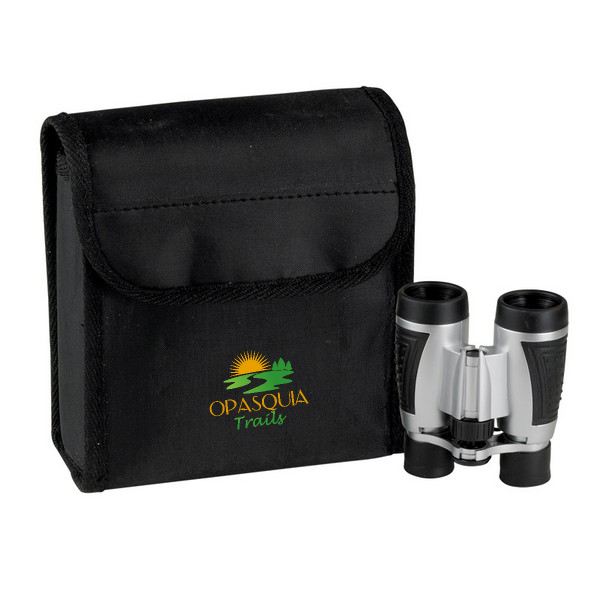Logo imprinted binocular case with binoculars