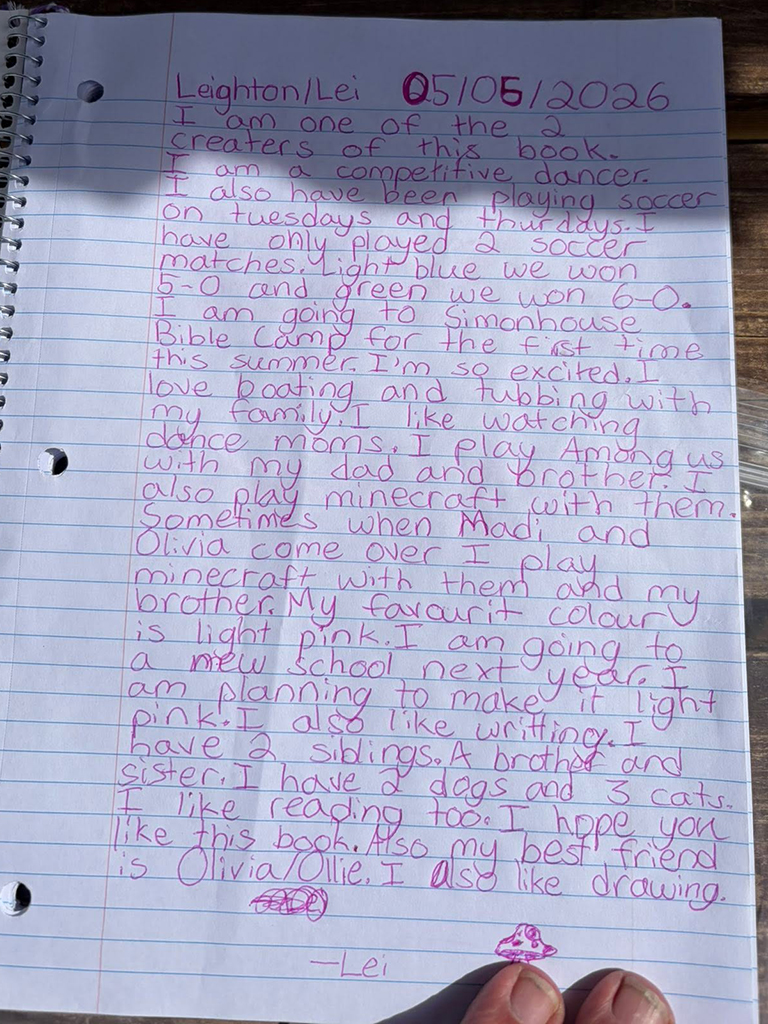 Lined notebook with a message from the trail book creators encouraging people to leave notes about their experiences along the trail.